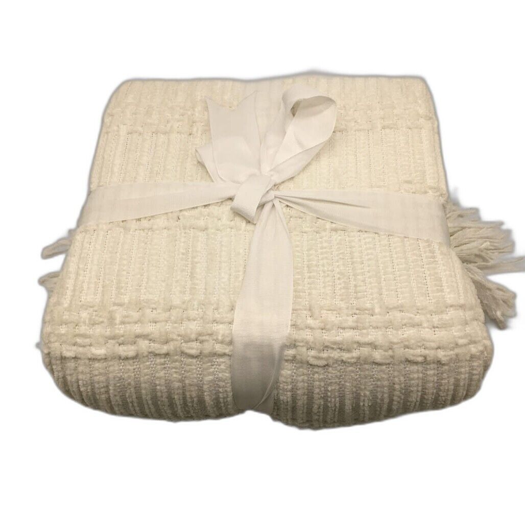 Riper Chenille Super Soft Plush Textured Cosy White Throw 127x152cm NEW