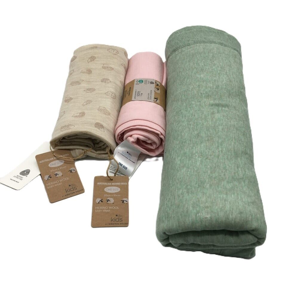 Kirkton House Set of 3 Baby Soft Warm Blankets Australian Merino Wool Wraps NEW