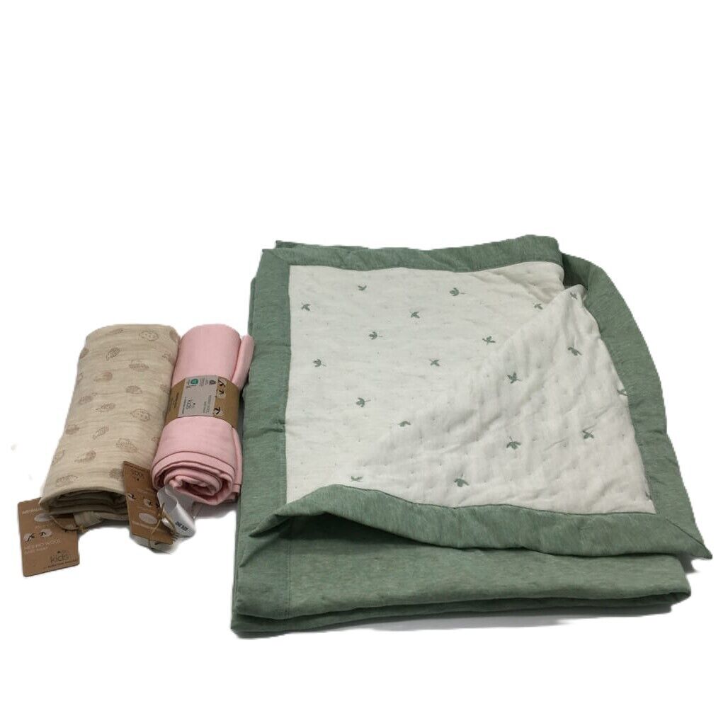 Kirkton House Set of 3 Baby Soft Warm Blankets Australian Merino Wool Wraps NEW