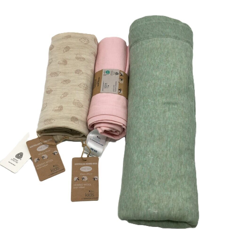 Kirkton House Set of 3 Baby Soft Warm Blankets Australian Merino Wool Wraps NEW