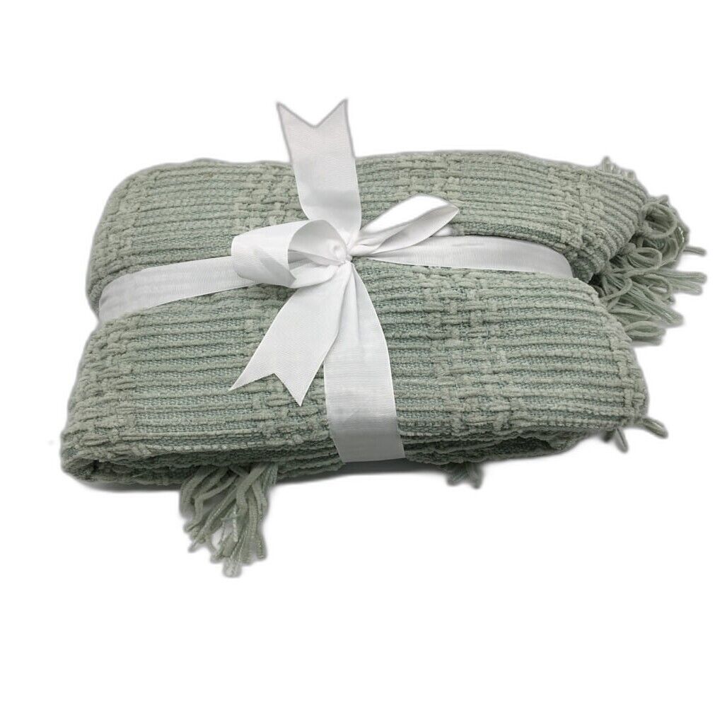 Textured Riper Chenille Super Soft Plush Cosy Green Throw 127x152cm NEW