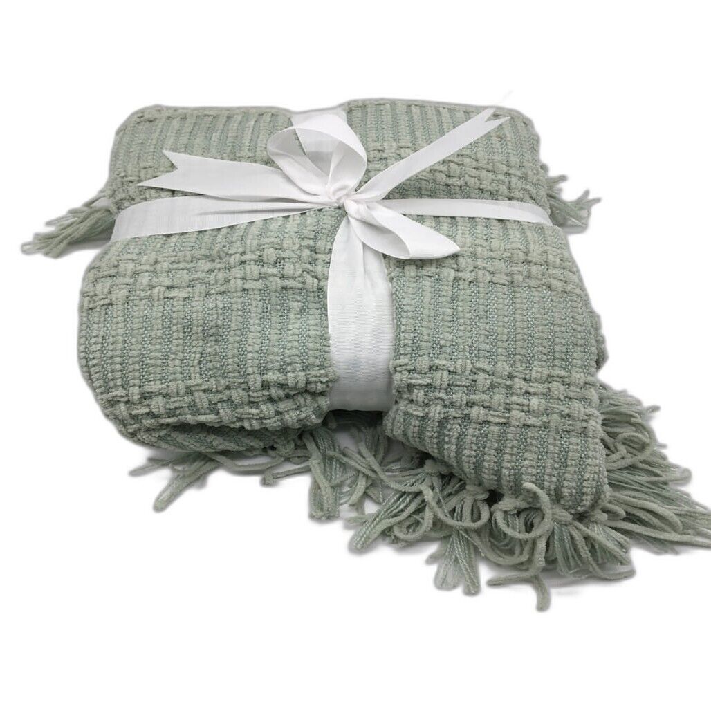 Textured Riper Chenille Super Soft Plush Cosy Green Throw 127x152cm NEW