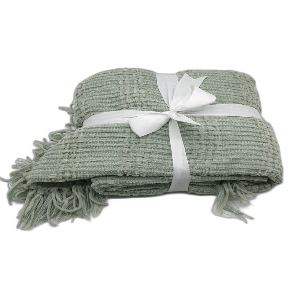 Textured Riper Chenille Super Soft Plush Cosy Green Throw 127x152cm NEW