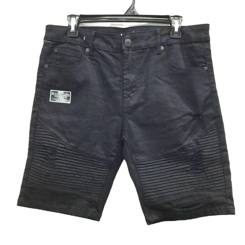 JayJays Pure Black Stitch Pintuck Ribbed Zip-Up Button Shorts Mens Size 33 NEW