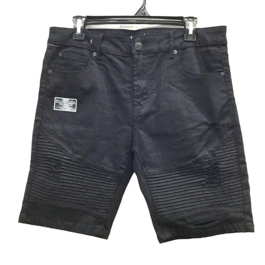 JayJays Pure Black Stitch Pintuck Ribbed Zip-Up Button Shorts Mens Size 33 NEW