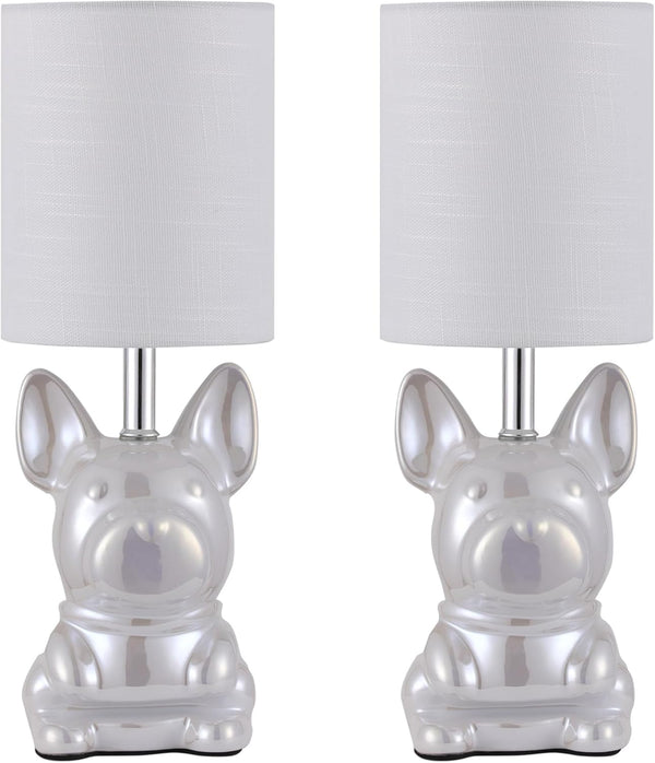 EOEYYOYB Set of 2 Pearl Ceramic Puppy Table Lamp Set with 4W LED Bulb NEW