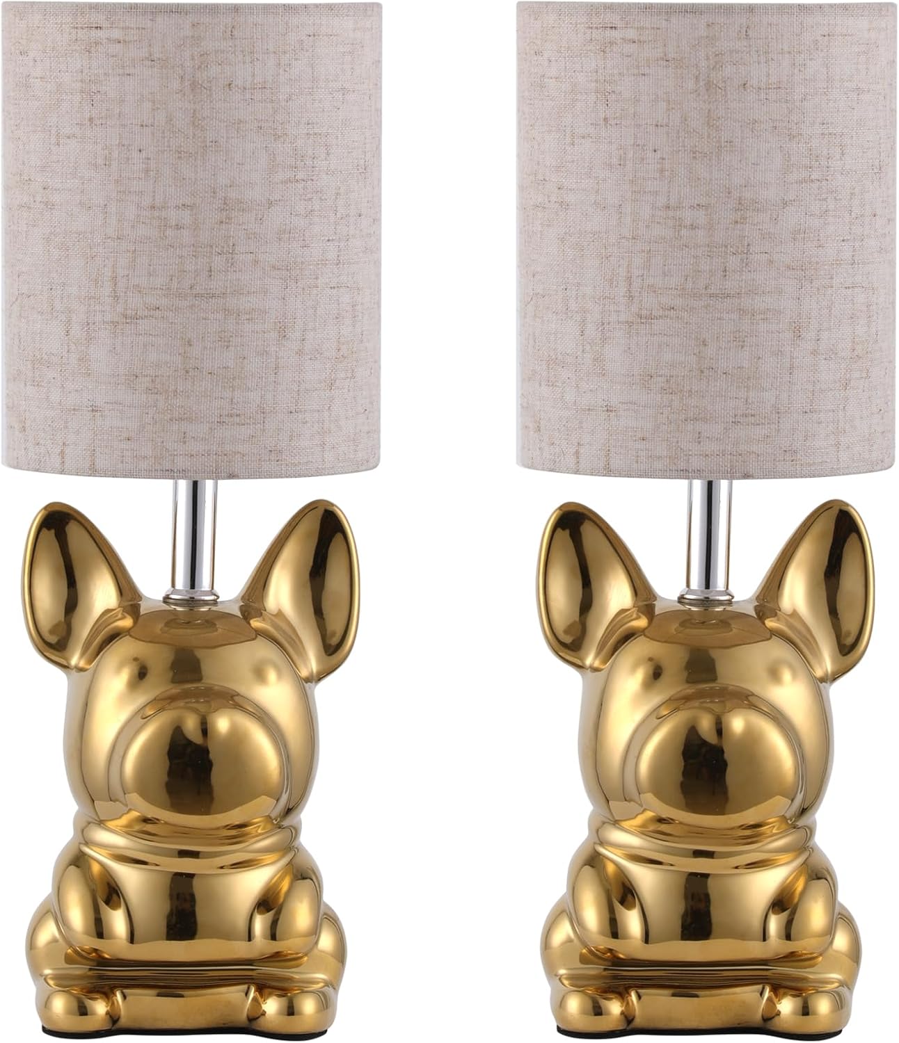 EOEYYOYB Set Of 2 Gold Ceramic Puppy Table Lamp Set with LED Bulb, Gold... NEW