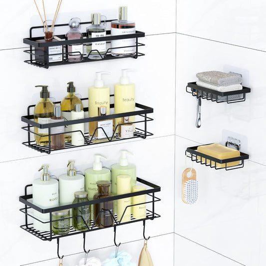 Vtopmart 5 Pack Adhesive Bathroom Black Wire Shower Caddy with Hooks NEW
