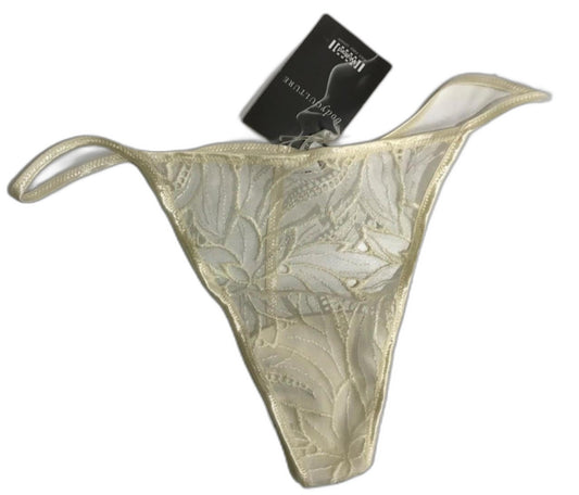 Wolford Sheer Floral Lace Embroidered Thong Off-White Ladies Size L NEW