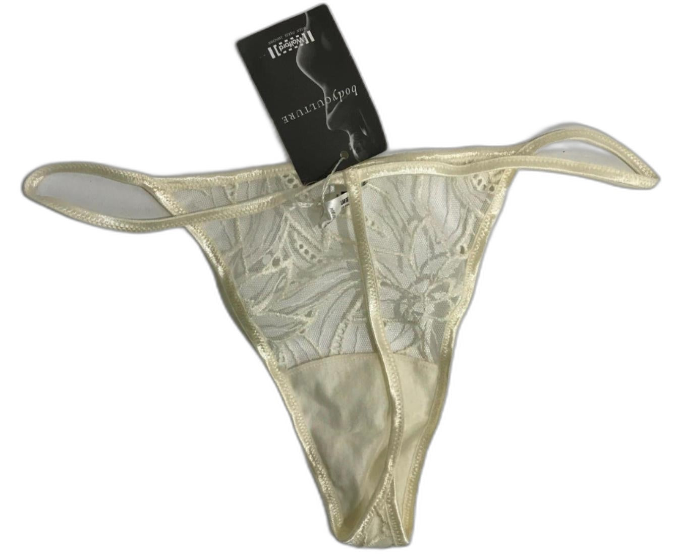 Wolford Sheer Floral Lace Embroidered Thong Off-White Ladies Size L NEW