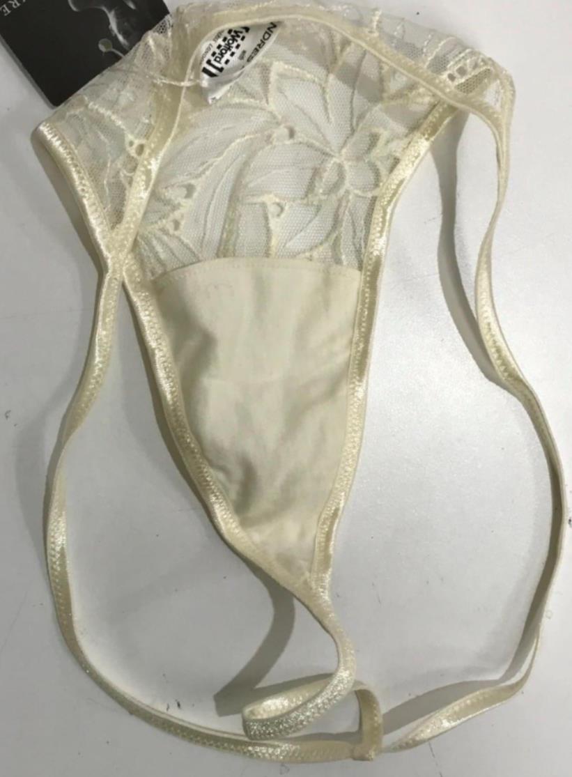 Wolford Sheer Floral Lace Embroidered Thong Off-White Ladies Size L NEW