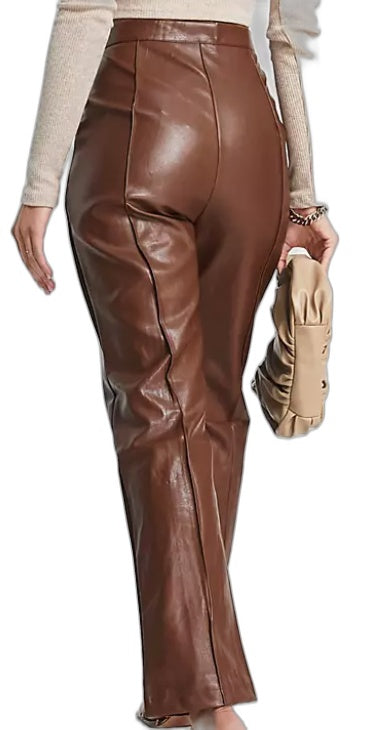 Sndys Lennox Leather Look High-Waisted Pants Chocolate Ladies Size M NEW