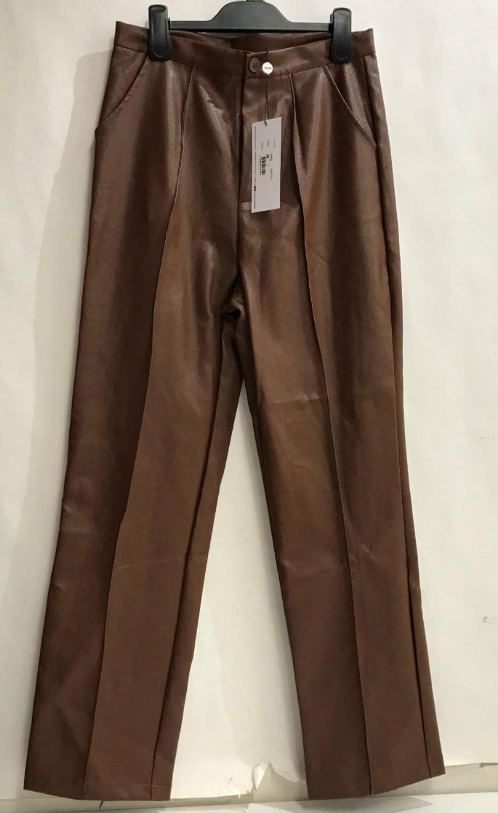 Sndys Lennox Leather Look High-Waisted Pants Chocolate Ladies Size M NEW