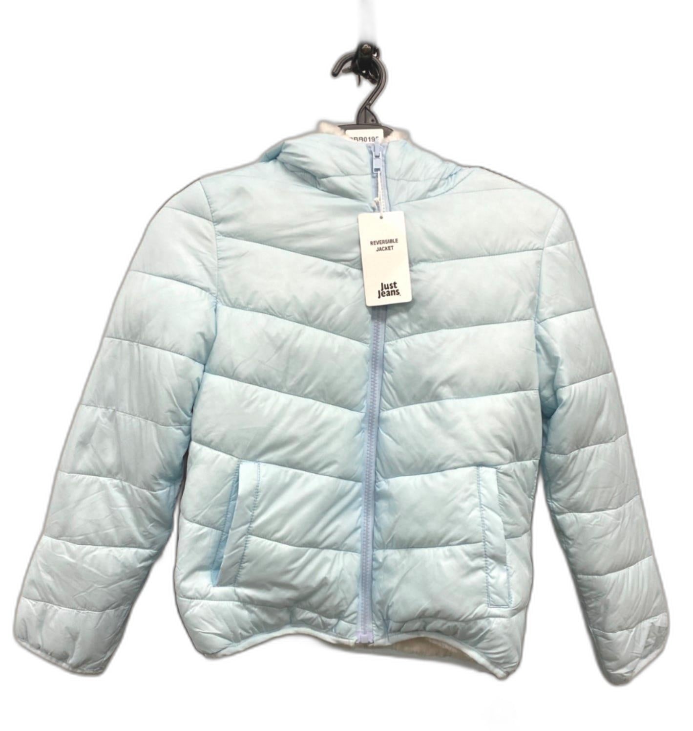 Just Jeans Reversible Baby Blue/Cream Puffer Jacket Kids Size 8 NEW