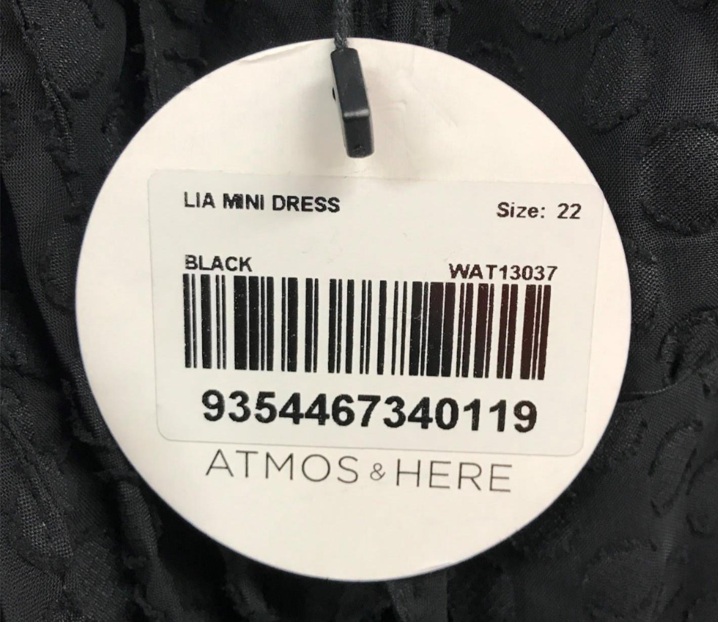 Atmos & Here Curve Lia Mini Dress Long Sleeve Black Ladies Size 22 NEW