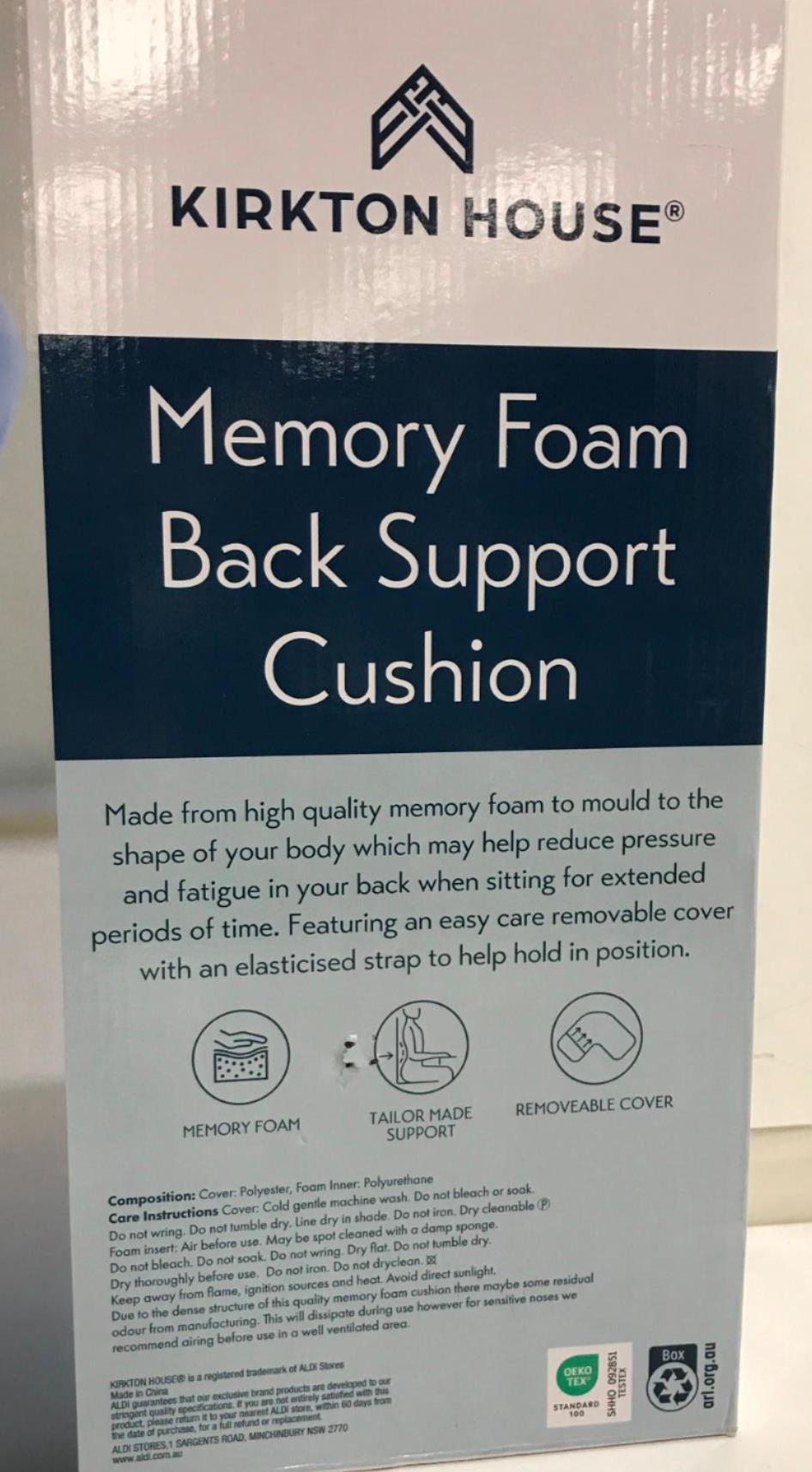 Kirkton House Memory Foam Back Support Grey Valour Cover Cushion NEW