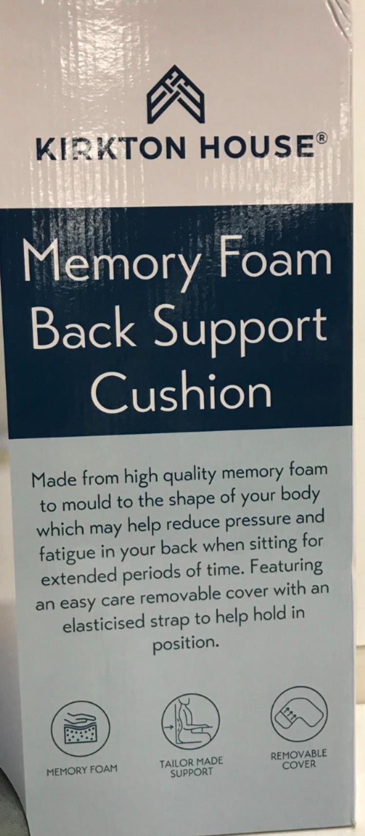 Kirkton House Memory Foam Back Support Grey Valour Cover Cushion NEW