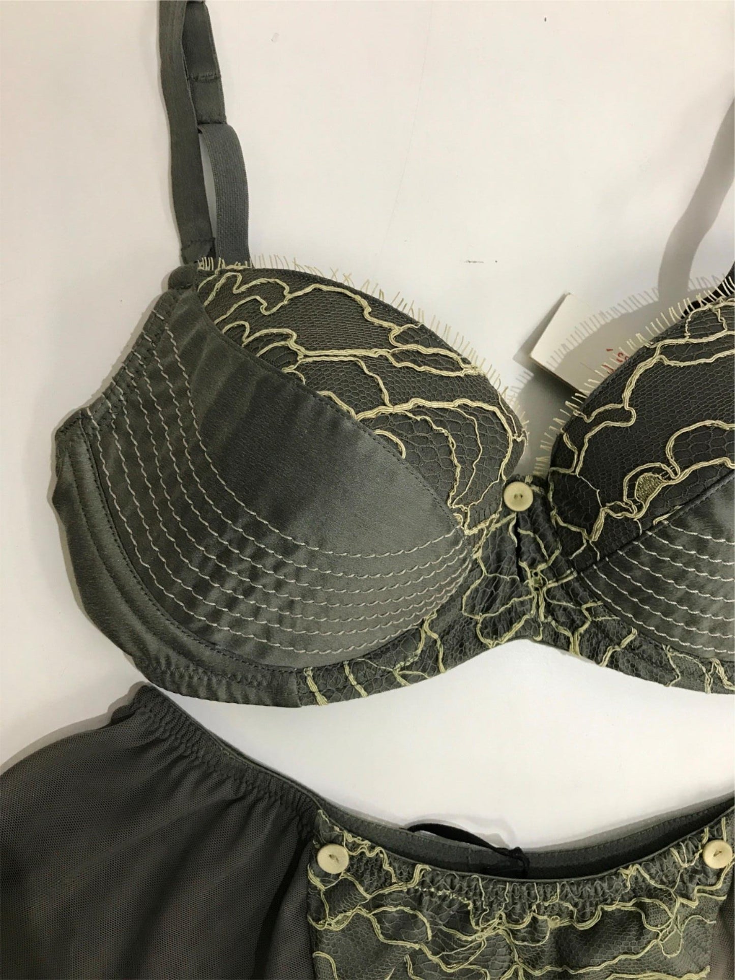 Willow Patterned Grey Mesh Bra Sz Au14B & Underwear Sz Au12 Set NEW