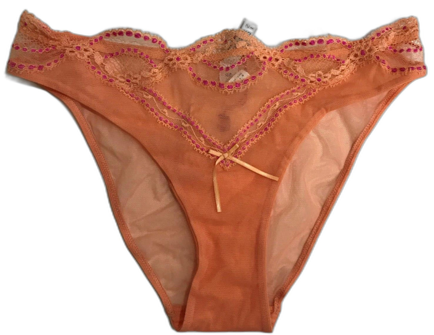 Cotton Club Italy Peach Lace Mesh Bra C Cup & Underwear Set Sz I2 NEW