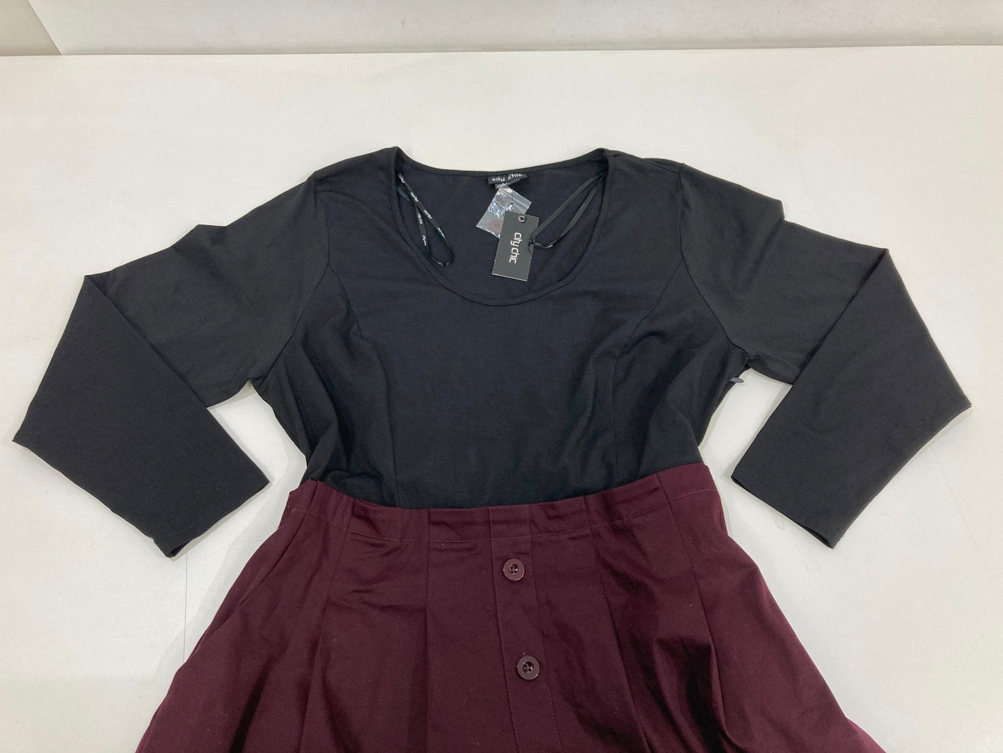 City Chic Uptown Girl Top & Skirt Dress Black/Maroon Ladies Sz L NEW