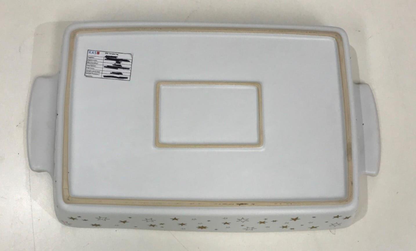 Christmas Themed White & Gold Stars Ceramic Rectangle Baking Dish 42 X24.5Cm NEW