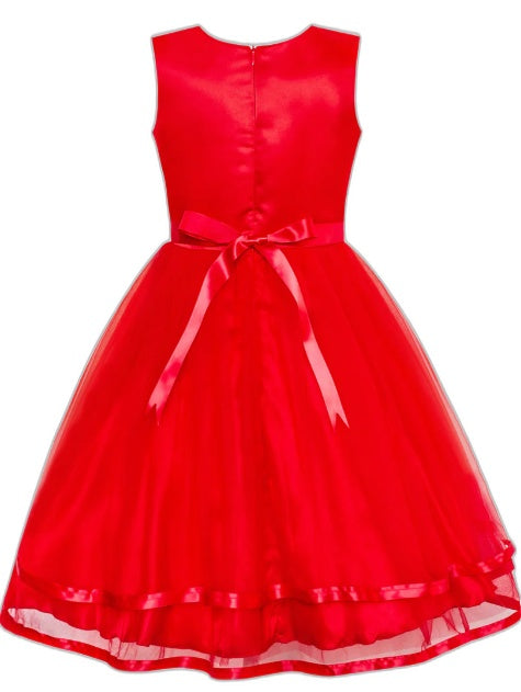 Sunny Fashion Girls Red Dress Sequin Mesh Dress Up Kids Size 7 NEW