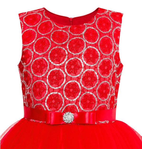 Sunny Fashion Girls Red Dress Sequin Mesh Dress Up Kids Size 7 NEW