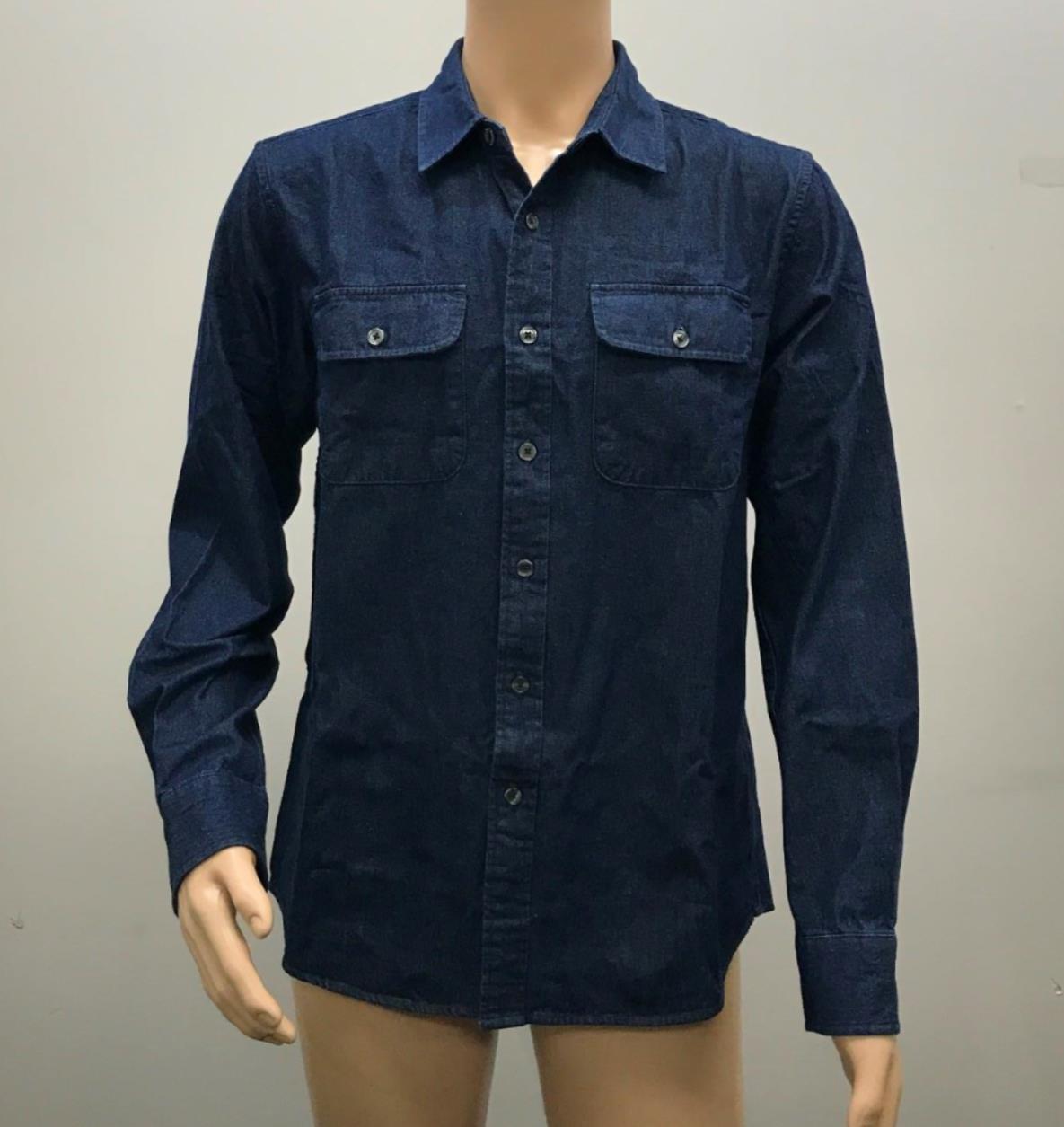 Dubinik Long Sleeve Navy Button Down Cotton Denim Shirt Mens Size M NEW