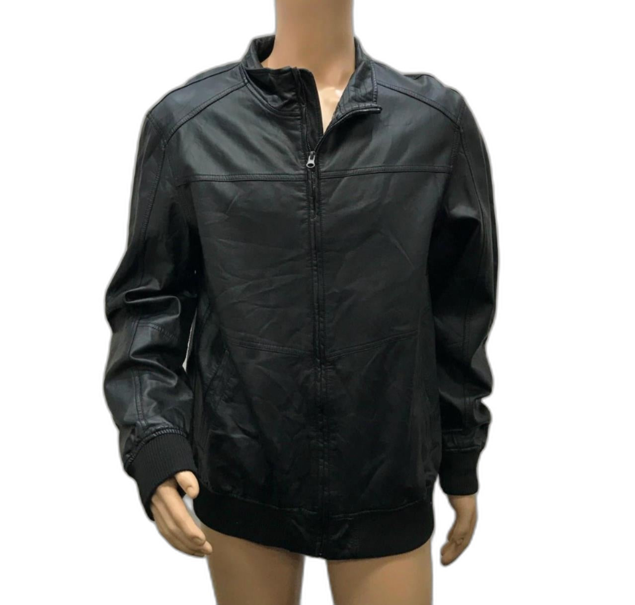 As NEW Black Faux Leather Jacket Polyester Blend Unisex Size Xxl