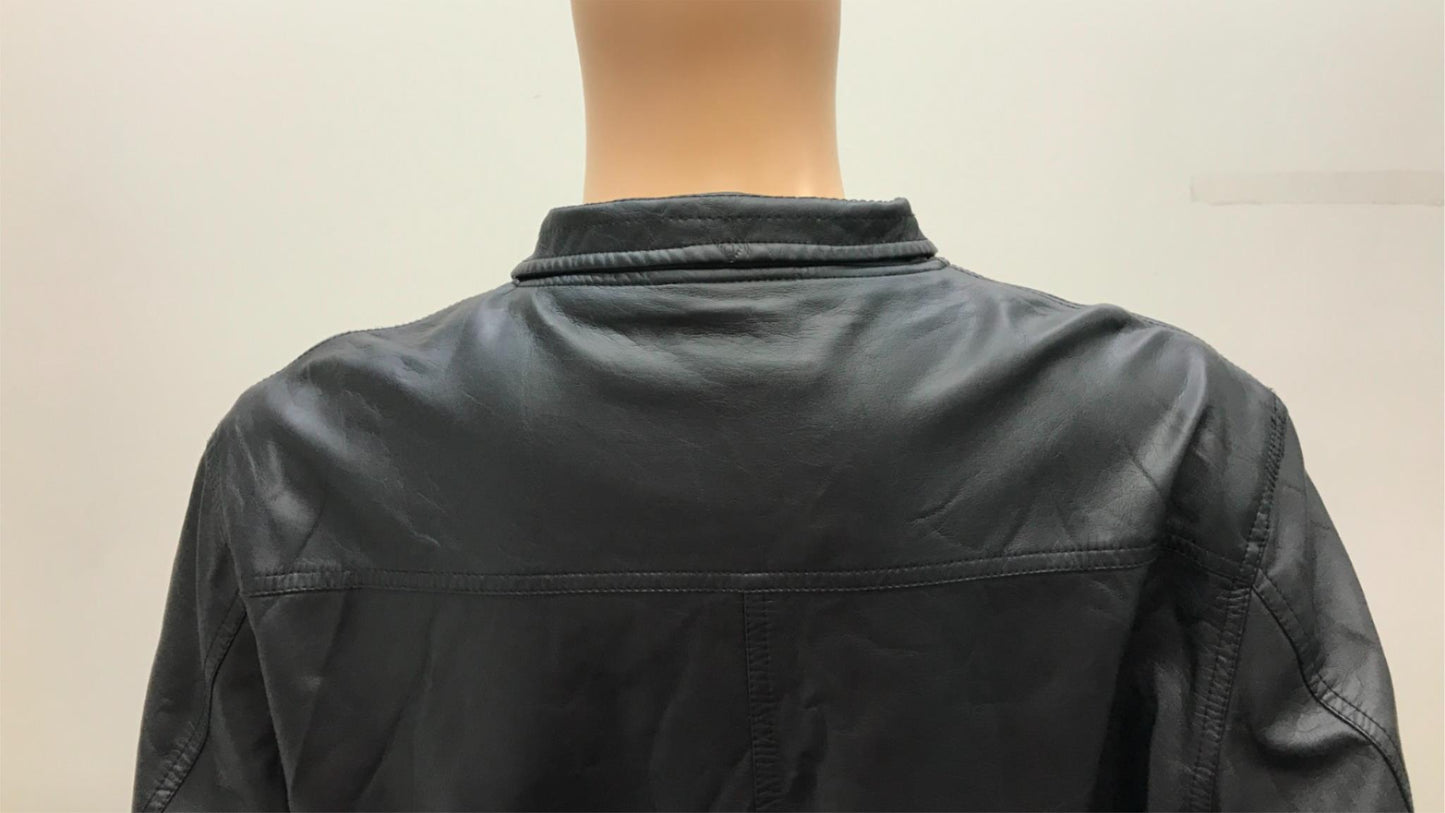 As NEW Black Faux Leather Jacket Polyester Blend Unisex Size Xxl