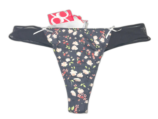 Cotton Club Sheer Mesh Ribbon Floral Thong Black Ladies Sz 16 NEW