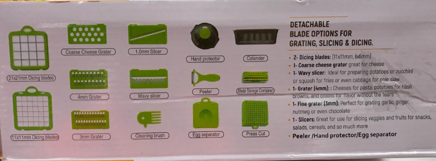 16 Pcs Grey & Green Veggie Slicer Interchangeable Blades Slice&Dice NEW