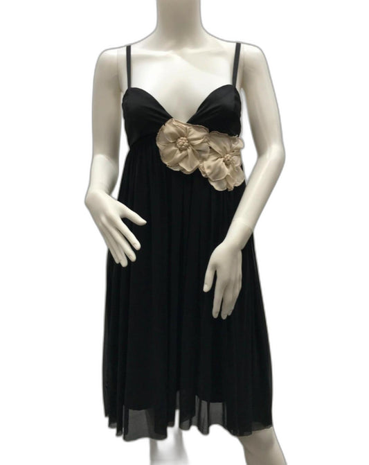 Bardot Black Mesh Mini Dress Zip Back Beige Flowers Ladies Size 6 NEW