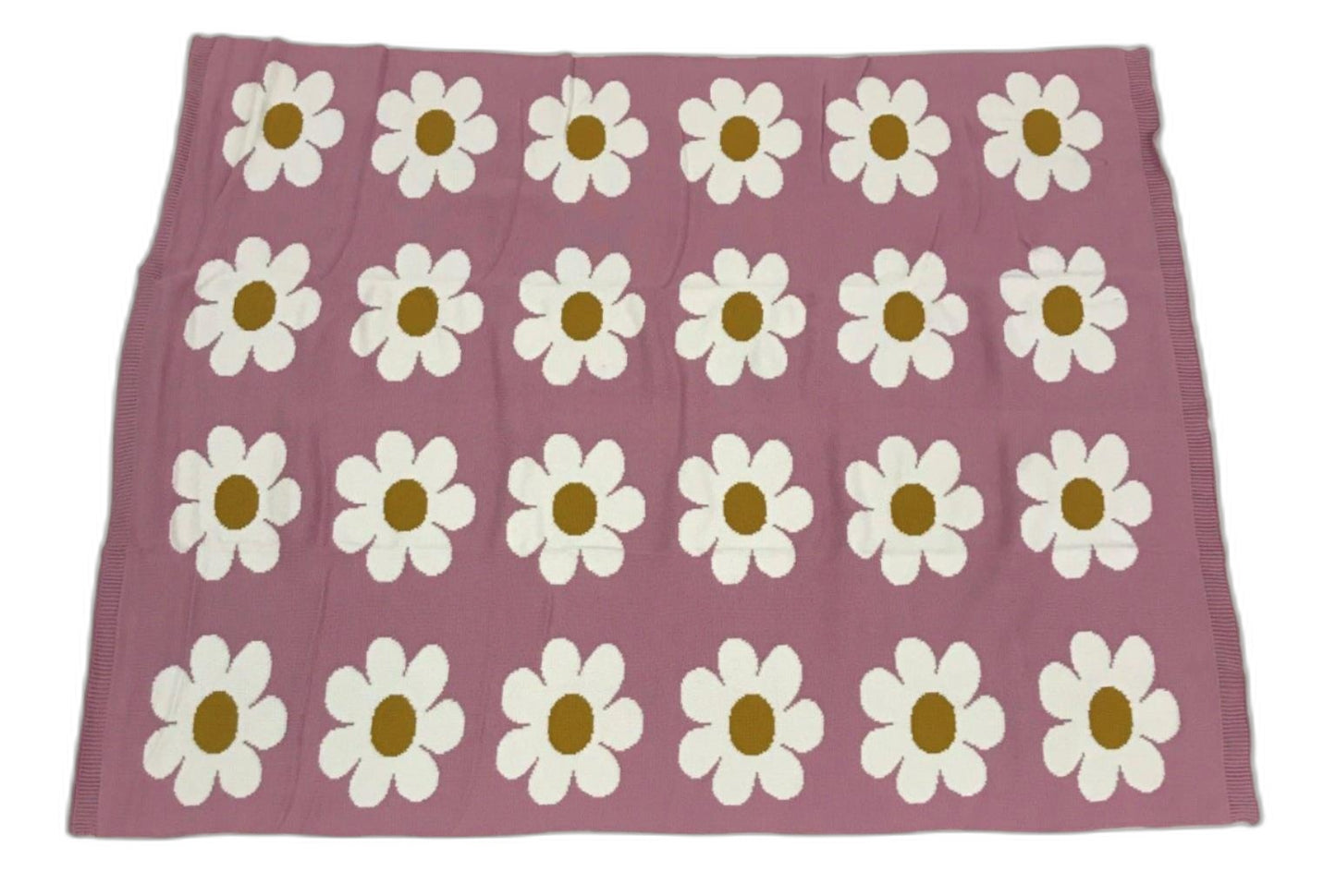 Target Pink W/ White Flowers Intarsia Knit Cotton Throw Baby Blanket NEW