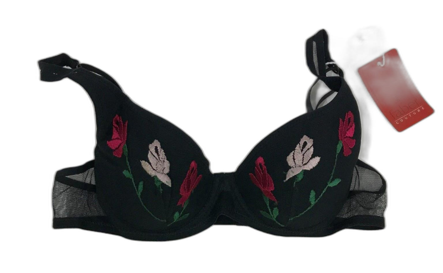 Faber Italian Made Floral Black Mesh Bra & Underwear Set Sz I1/Us32 NEW