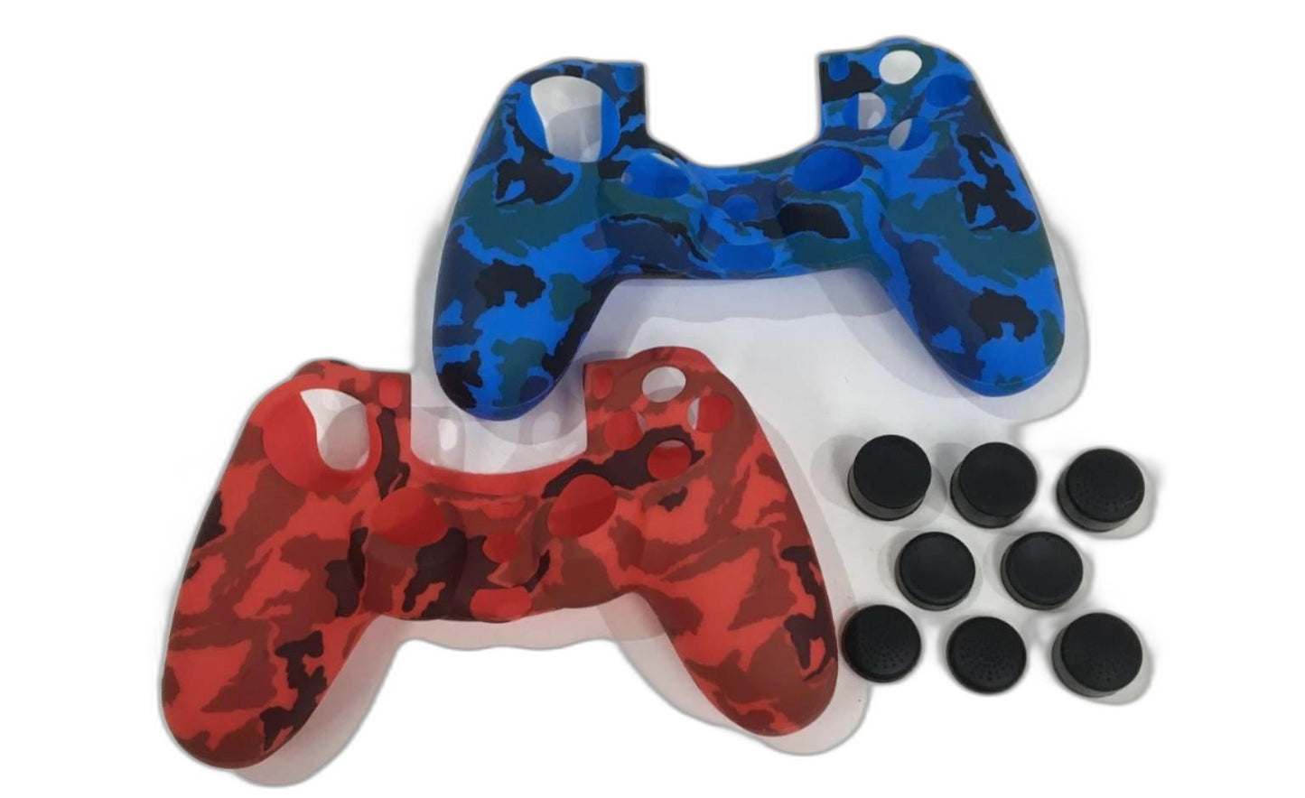 Silicone Cover Pair For Ps4 Controller Case Skin Blue And Red Camo NEW