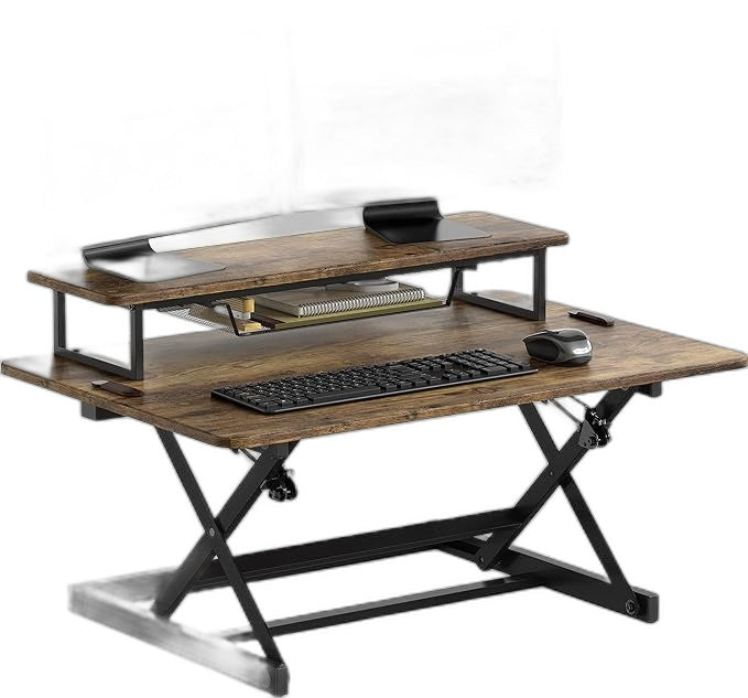 Ex-Display 36" 2 Tier Desk Height Adjustable Monitor Riser Brown