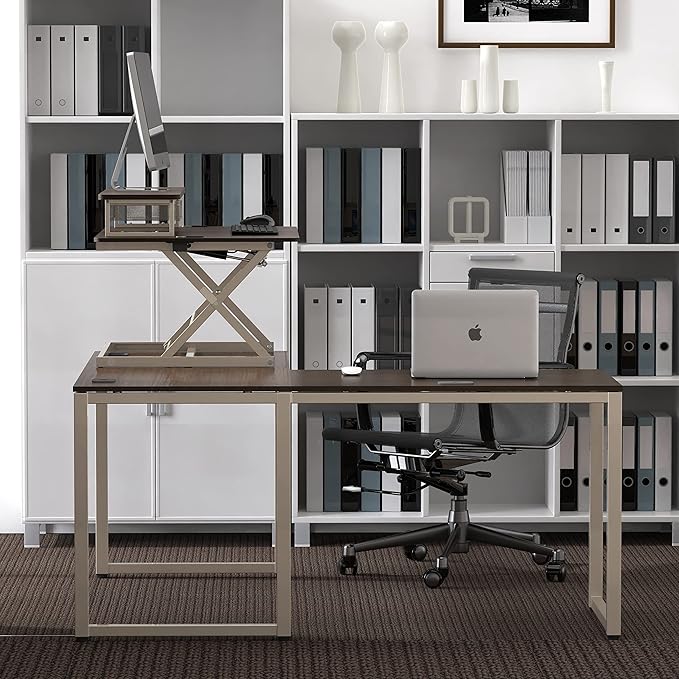 Ex-Display 36" 2 Tier Desk Height Adjustable Monitor Riser Brown