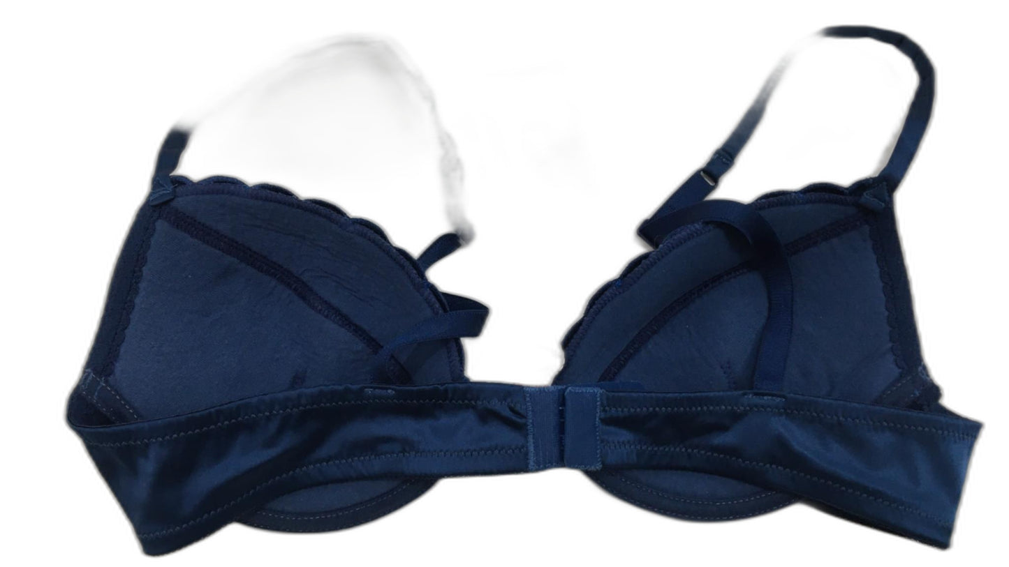 Faber Couture Padded Underwire Bra Blue Scalloped Edge Detail S/34B NEW