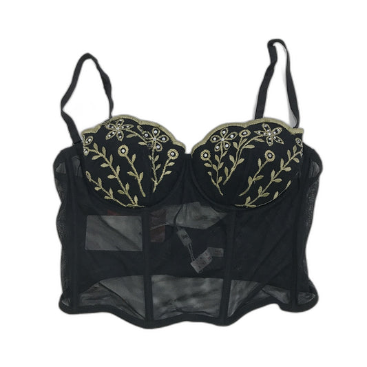 Faber Italy Floral Black & Gold Mesh Corset Bra B Cup Ladies Sz I3 / Us36 NEW