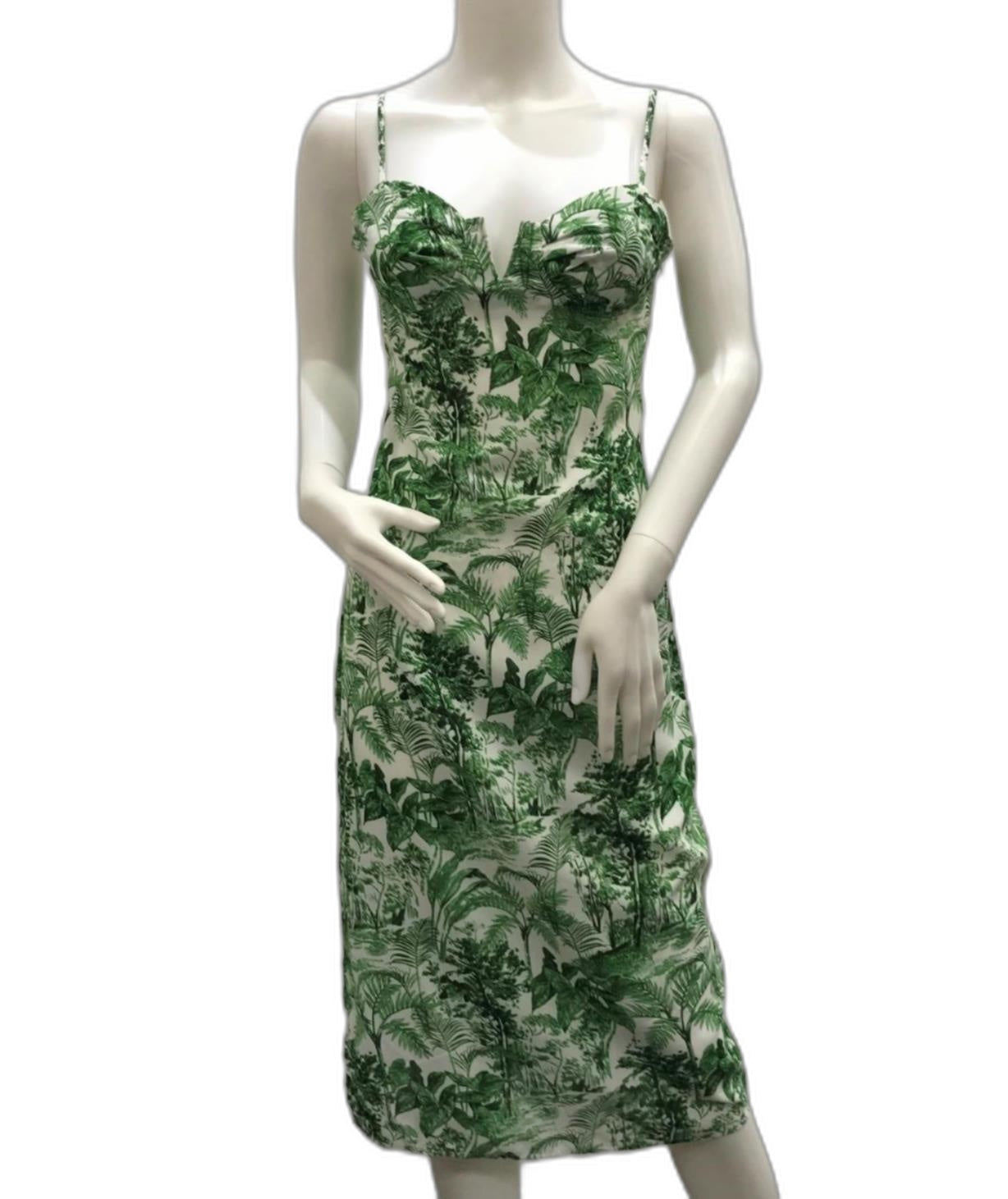 Cider Green & White Leaf Floral Design Midi Dress Ladies Size M NEW