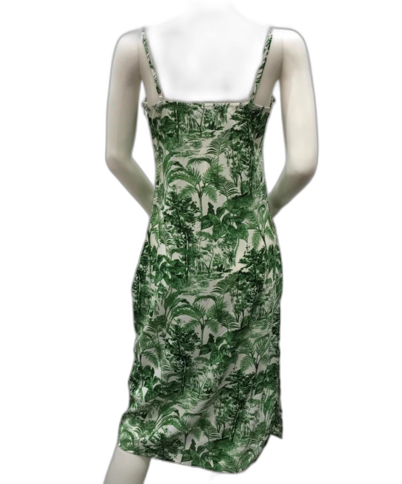 Cider Green & White Leaf Floral Design Midi Dress Ladies Size M NEW