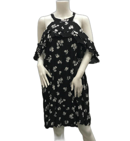 Decjuba High Neck Black & White Ruffle Floral Mini Dress Ladies Sz 10 NEW