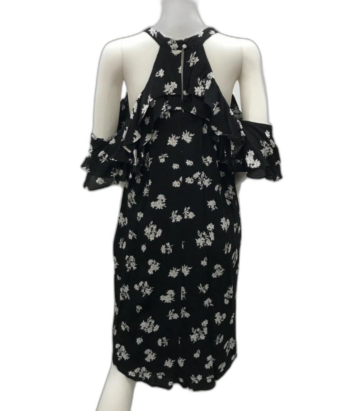 Decjuba High Neck Black & White Ruffle Floral Mini Dress Ladies Sz 10 NEW