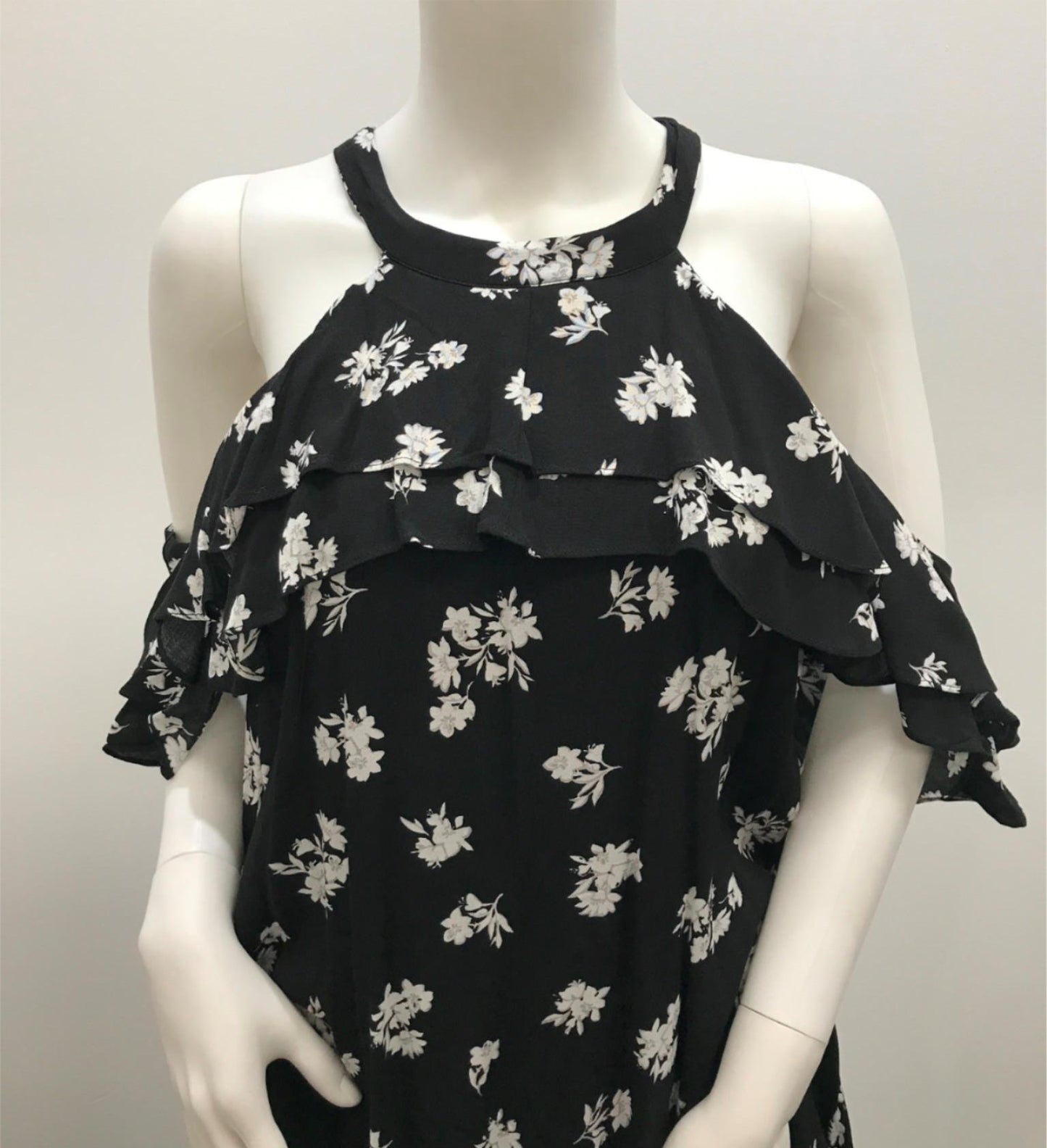 Decjuba High Neck Black & White Ruffle Floral Mini Dress Ladies Sz 10 NEW