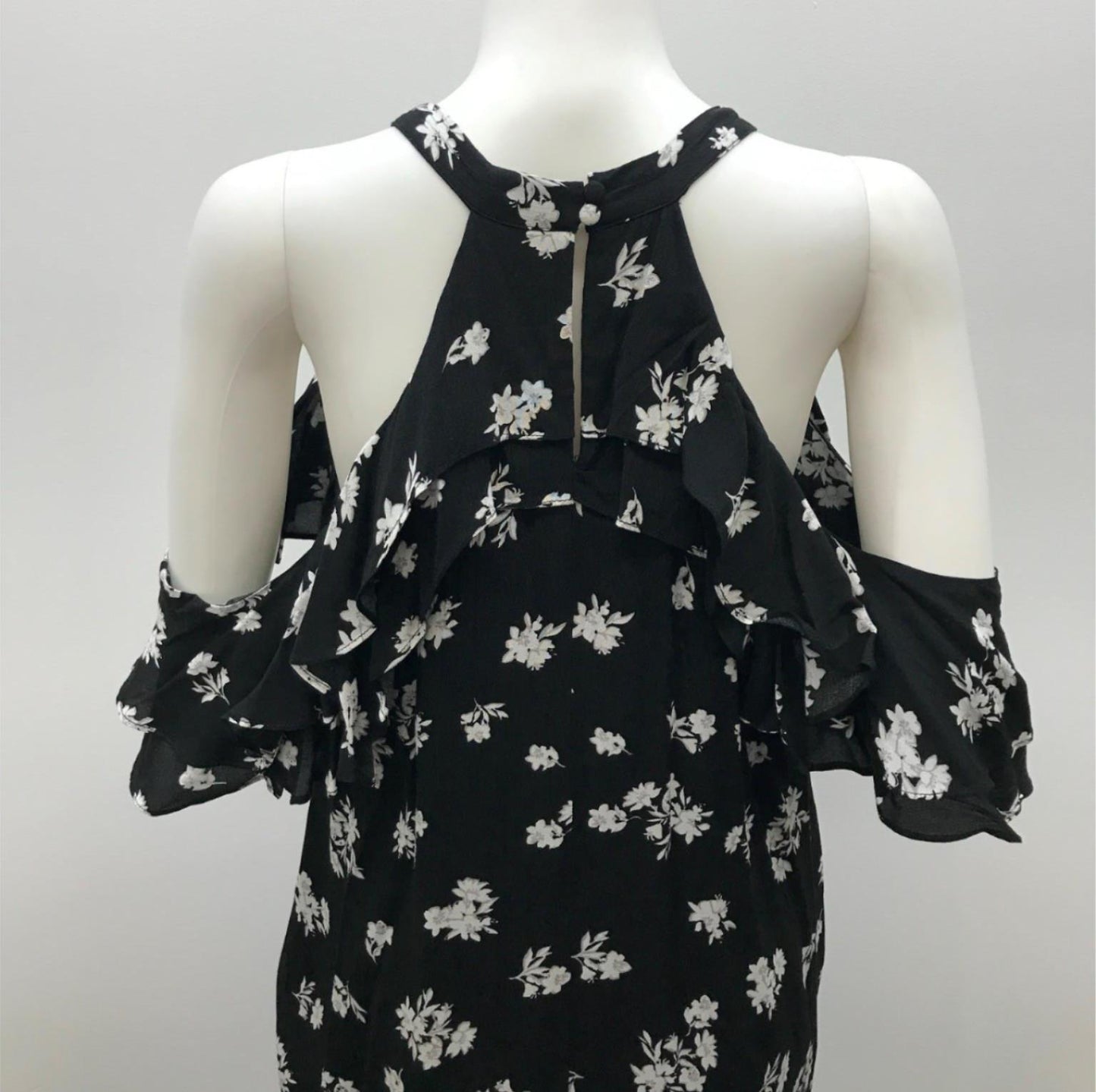 Decjuba High Neck Black & White Ruffle Floral Mini Dress Ladies Sz 10 NEW