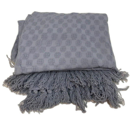 Kirkton House Light Blue Tassel Textured Patterned Throw 1.3M X 1.8M NEW