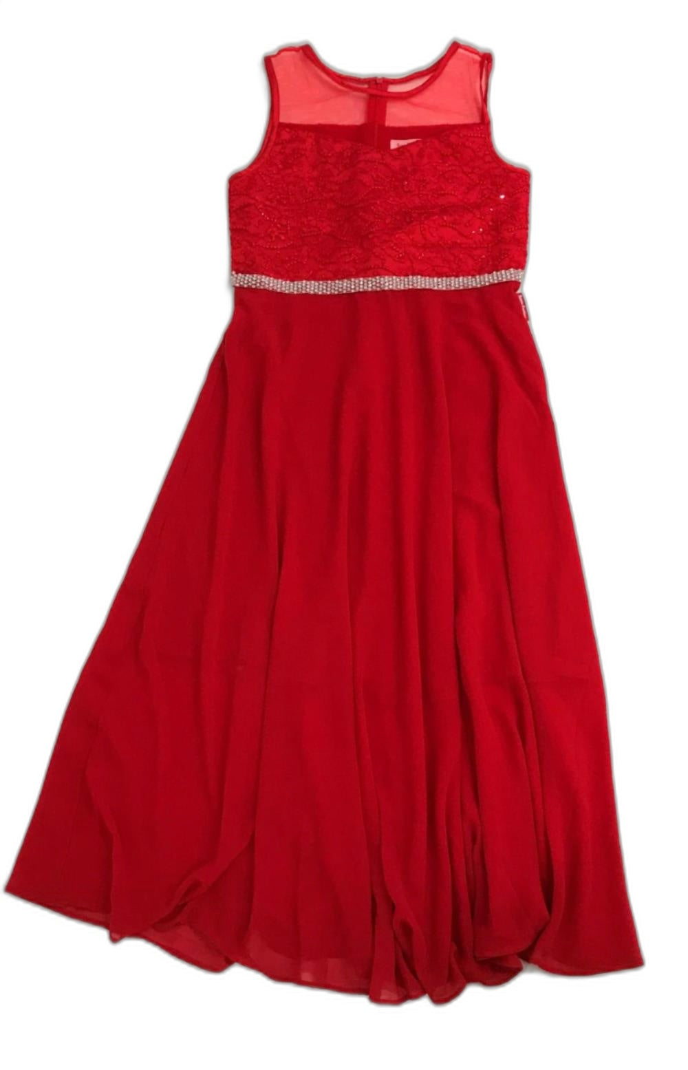 Sunny Fashion Girls Red Embroidery Lace Dress Chiffon Kids Size 12 NEW