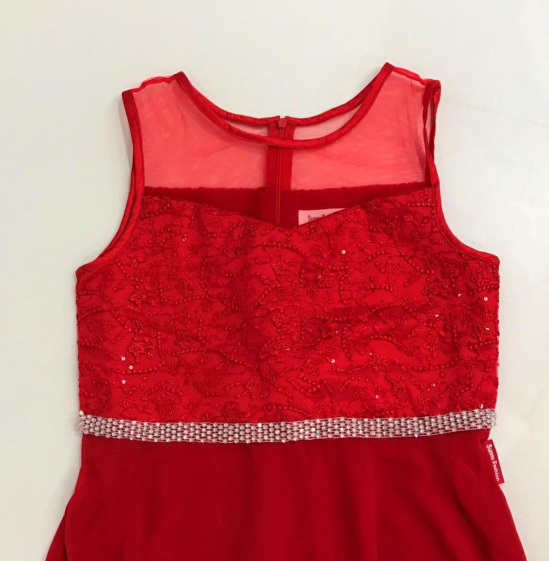 Sunny Fashion Girls Red Embroidery Lace Dress Chiffon Kids Size 12 NEW