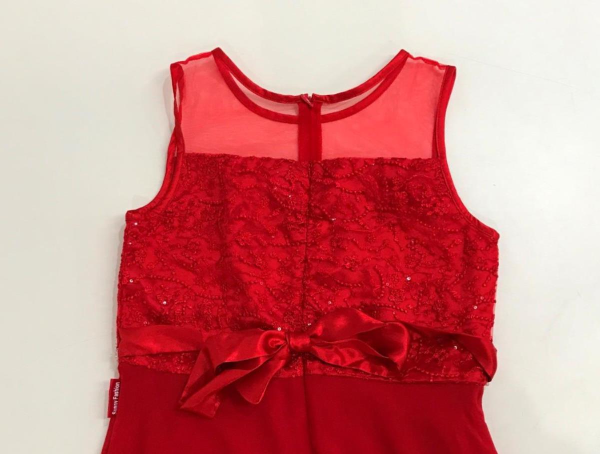 Sunny Fashion Girls Red Embroidery Lace Dress Chiffon Kids Size 12 NEW